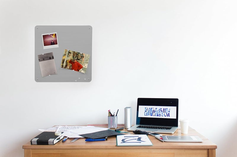 Three by Three Seattle 15 x 15 Inch Metal Frameless Magnetic Bulletin Board with 15 Magnets for Memos, Photos, Lists, and More in Office, Home, or School DÃ©cor (Stainless Steel) (32430) - Image 3